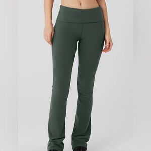 Alo Yoga Women's Dark Cactus Green Foldover Waist Flare Leggings